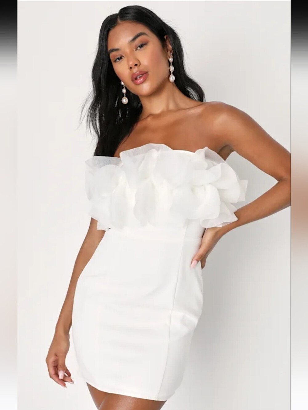Lulus Starry-Eyed Love White Ruffled Strapless Bodycon Mini Dress Size Large